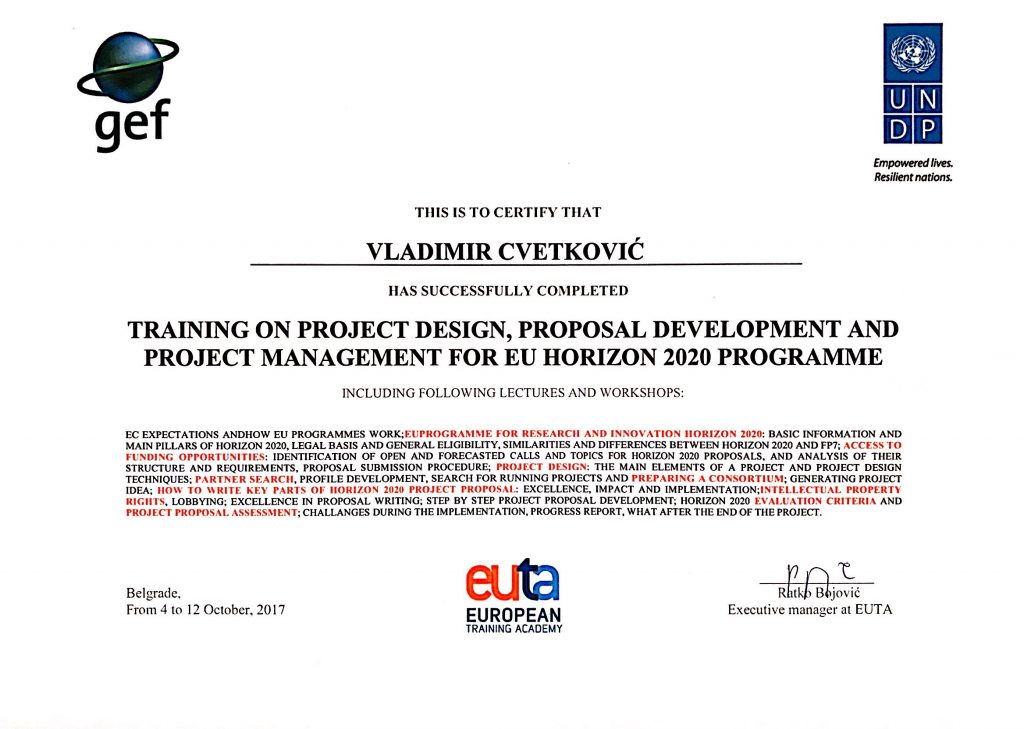 Certificate Horizon 2020