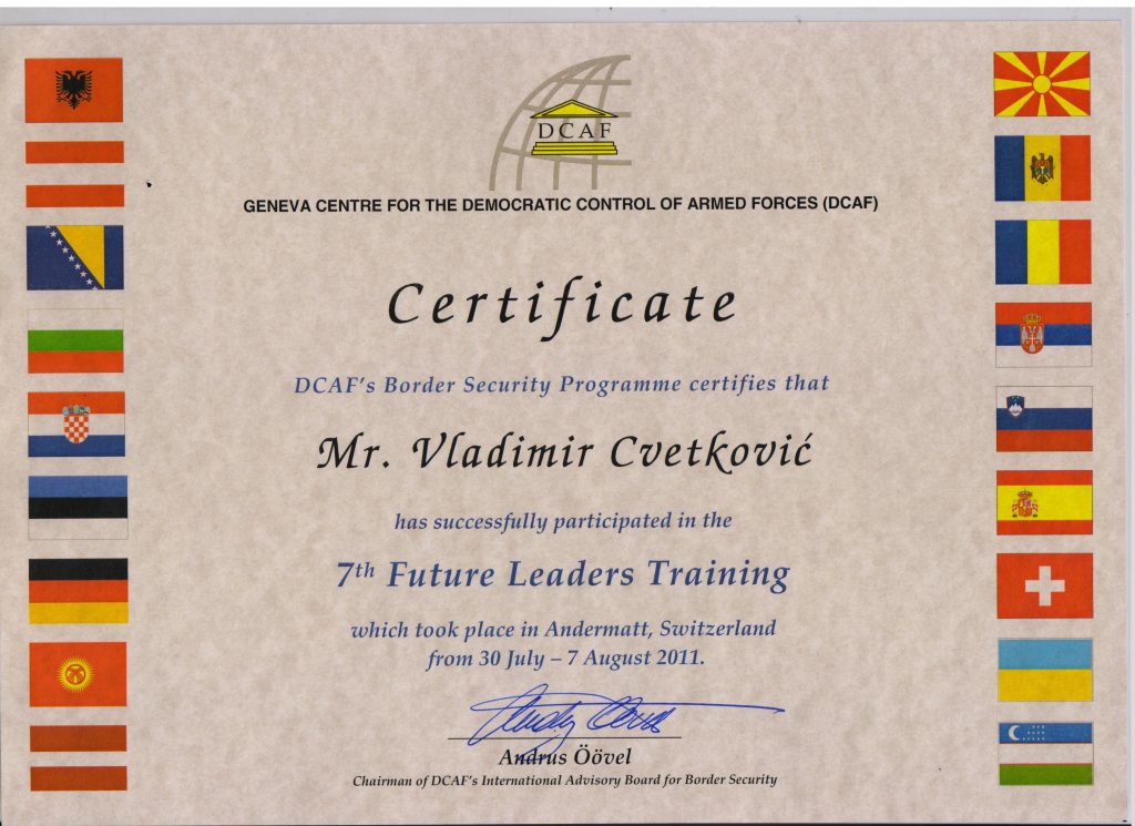 Certificate of DCAF's