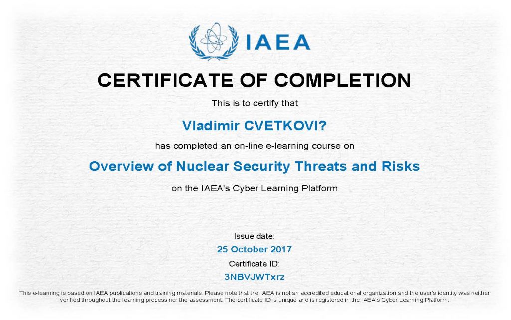 Overview of Nuclear Security Threats and Risks_Certificate